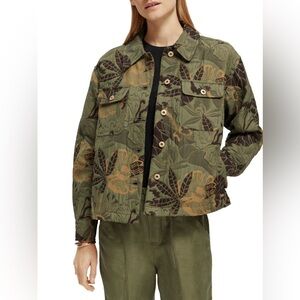 Scotch & Soda Olive and Mustard Floral Quilted Jacket